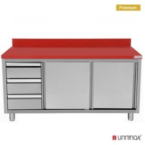 Polyethylene Workcabinet + Sliding Doors + 3 Drawers Left | 1200 x 700 x H850mm