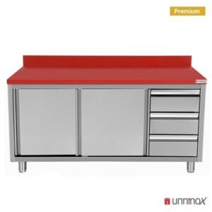 Polyethylene Workcabinet + Sliding Doors + 3 Drawers Right | 1800 x 700 x H850mm