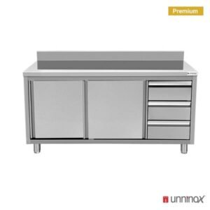 Work cabinets with upstand and 3 drawers Right-700 | 2000 x 700 x H850mm