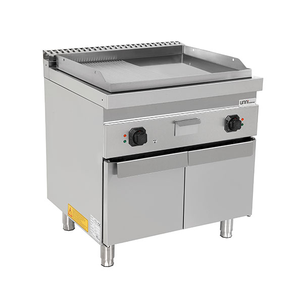 Elektrische grillplaat – 1/2 glad + 1/2 geribbeld CHROOM – E70GP20+GSK