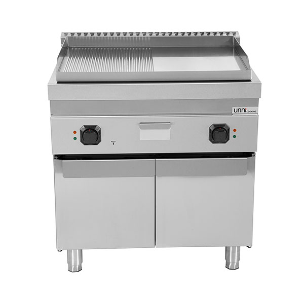 Elektrische grillplaat – 1/2 glad + 1/2 geribbeld CHROOM – E70GP20+GSK