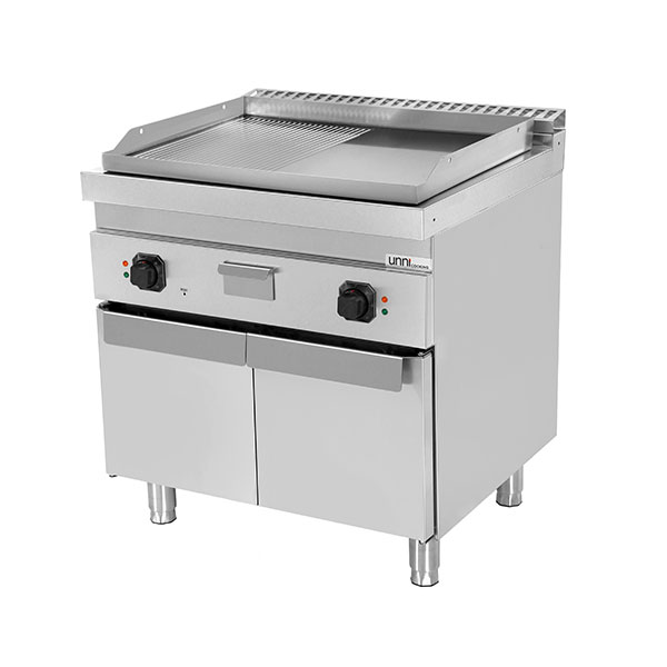 Elektrische grillplaat – 1/2 glad + 1/2 geribbeld CHROOM – E70GP20+GSK